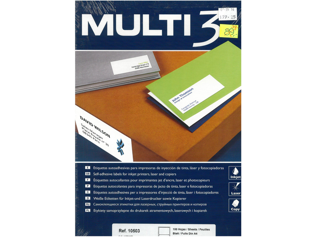 ETIKET MULTI 3 UNIVERSAL LASER*** KOPI/INKJET, 199,6X144CM 2 PR.ARK 