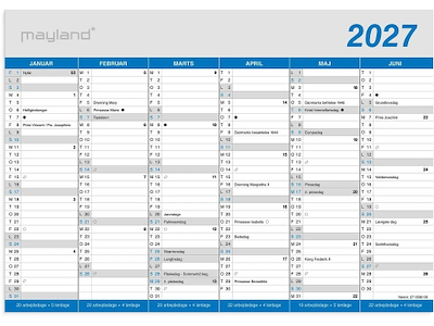 KALENDER MAYLAND 2027 27059000 2X6MDR. KONTORKALENDER KLASSISK A4 21X29,6CM