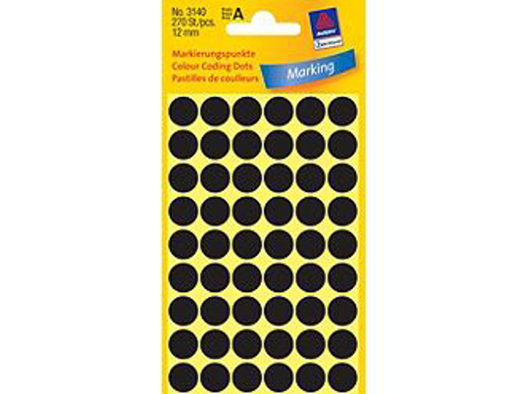 ETIKET AVERY Ø12MM 270 STK/PK SORT 3140 