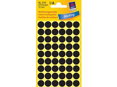 ETIKET AVERY Ø12MM 270 STK/PK SORT 3140 