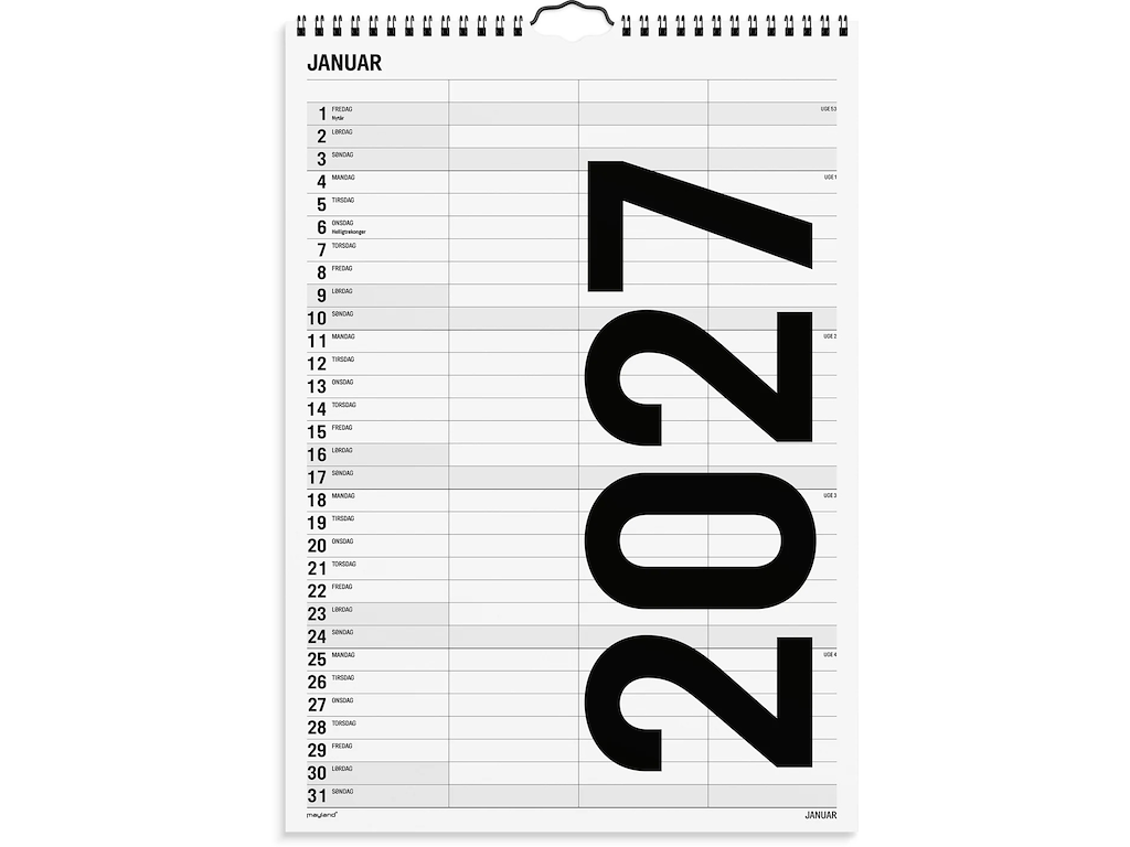 KALENDER MAYLAND 2027 27066520 FAMILIEKALENDER BLACK & WHITE 3 KOLONNER 24X34CM