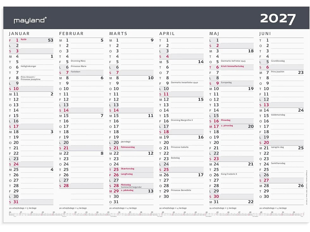 KALENDER MAYLAND 2027 27063100 2X6MDR. KONTORKALENDER MODERNE A3 42X29,7CM