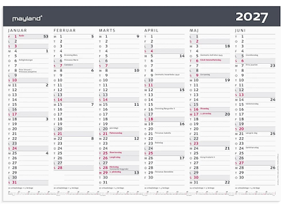 KALENDER MAYLAND 2027 27063100 2X6MDR. KONTORKALENDER MODERNE A3 42X29,7CM
