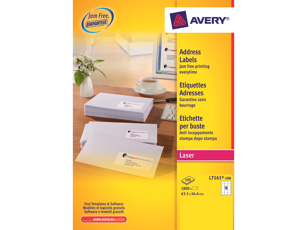 LASERETIKET AVERY 63,5X46,6MM HVI 18/ARK 100 ARK/PK L7161-100   *** 