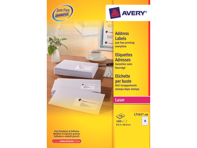LASERETIKET AVERY 63,5X46,6MM HVI 18/ARK 100 ARK/PK L7161-100   *** 