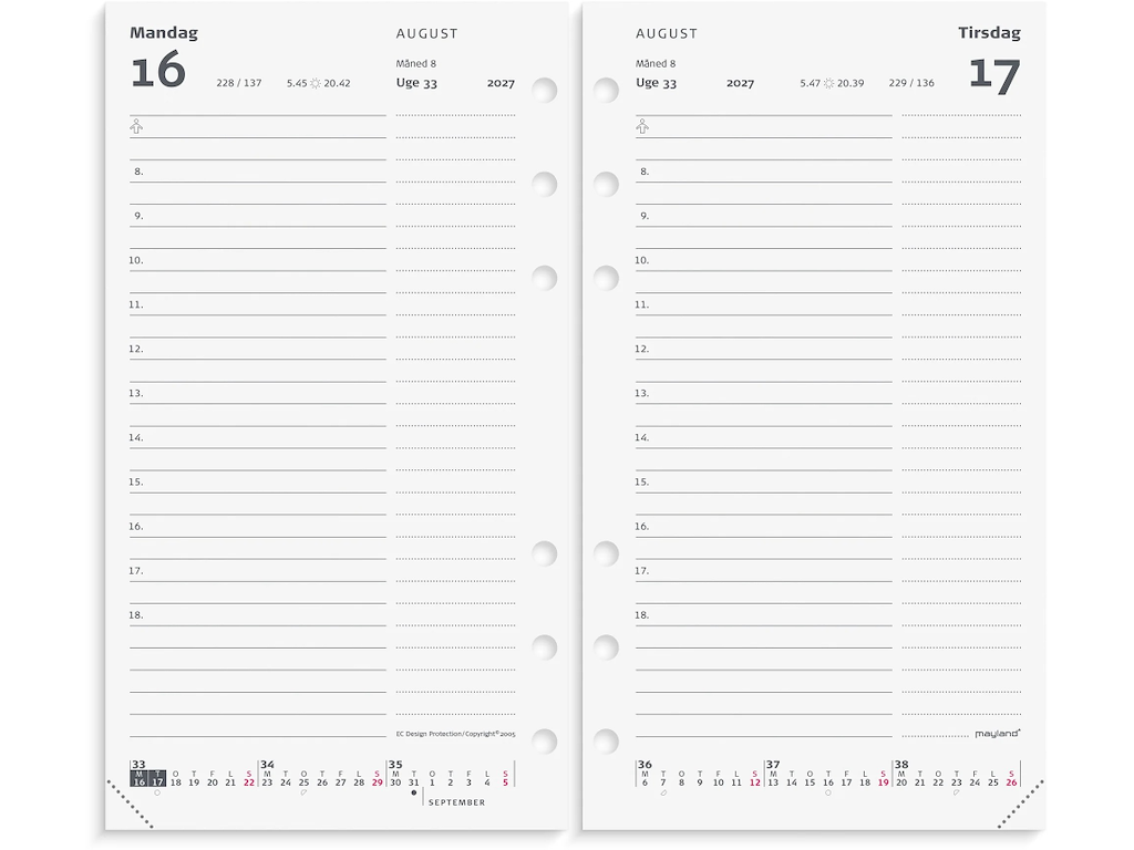 KALENDER MAYLAND 2027 27278500 SYSTEM PP DAGKALENDER REFILL 16,8X9,5CM 