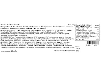 SUMMERBIRD JULEKALENDER CREATIVE CHRISTMAS MED 48 PK. NUMMEREDE MED ET STK. CHOKOLADE PR. PK. 565GR. 