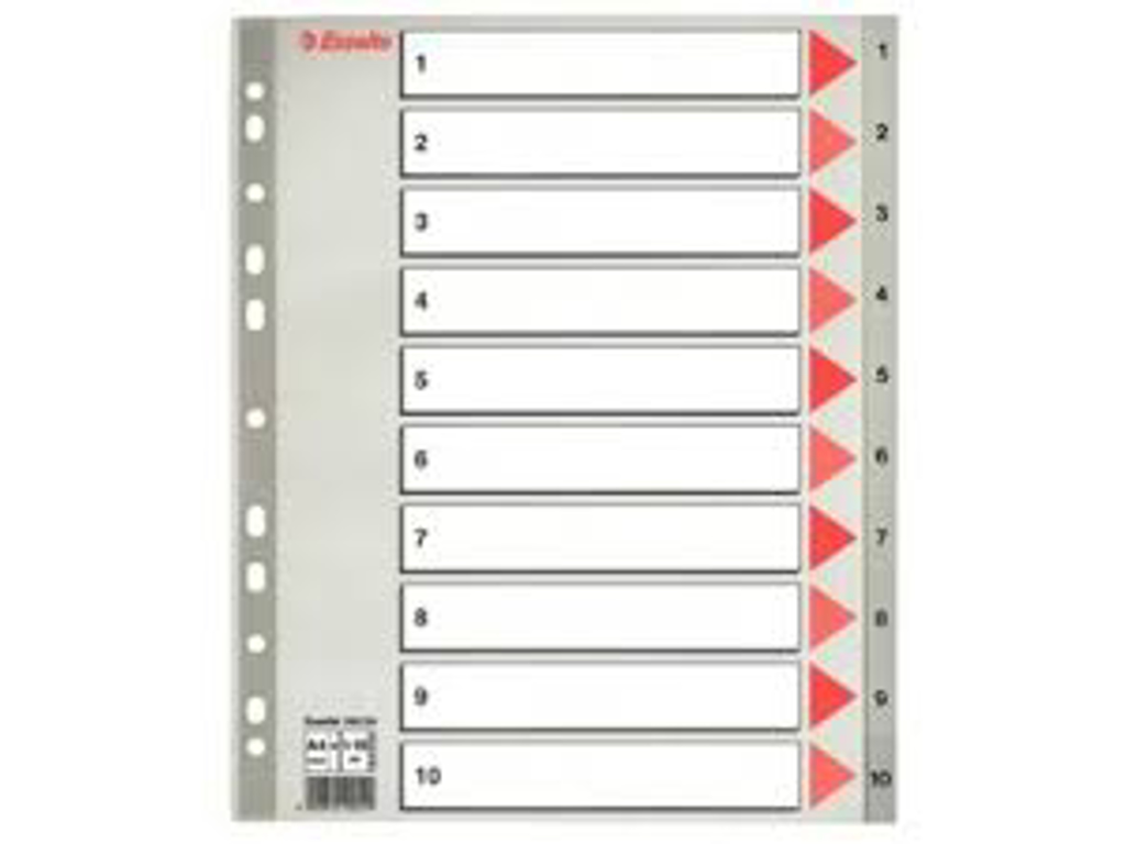 REGISTER ESSELTE A4 PLAST MAXI 1-10 GRÅ MED KARTONFORBLAD 100124