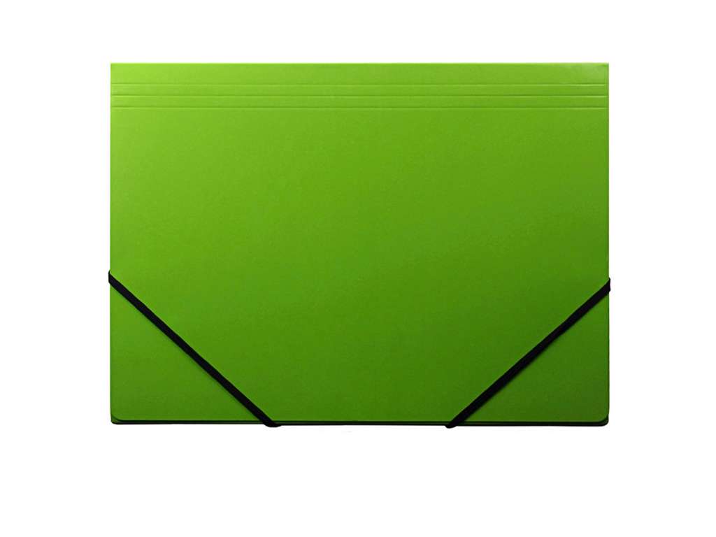 KARTONMAPPE Q-LINE A4 GRØN MED  3 KLAPPER OG ELASTIK BLANK 