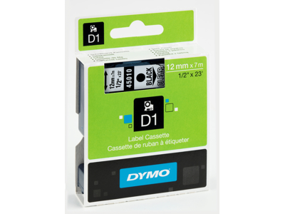 PRÆGETAPE DYMO D1 TAPE 12 MM. SORT/KLAR S0720500 45010
