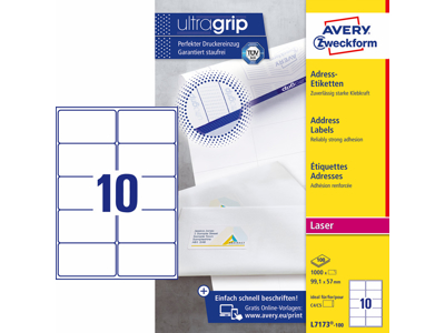 LASERETIKET AVERY 99,1X57MM HVID 10/ARK 100ARK/PK L7173-100    *** 