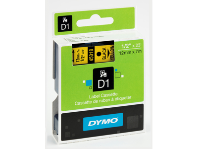 PRÆGETAPE DYMO D1 TAPE 12 MM.  () SORT/GUL 45018 
