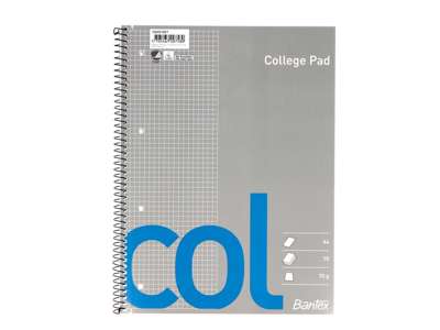 BLOK A4 KOLLEGIEBLOK BANTEX HVID M/SPIRALRYG KVADRERET 70 BL. 70GR 100051857