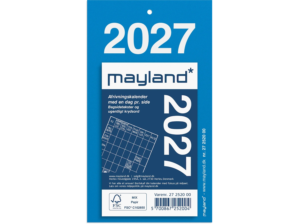 KALENDER MAYLAND 2027 27252000 AFRIVNINGSKALENDER MED BAGSIDETEKST 61X98MM