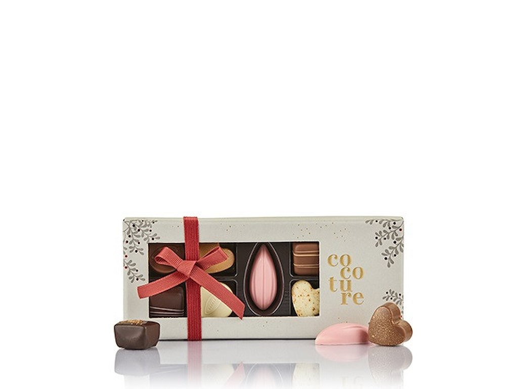 COCOTURE FYLDTE CHOKOLADE & KONFEKTSTYKKER 9 STK. 81 GR. GRÅ ÆSKE