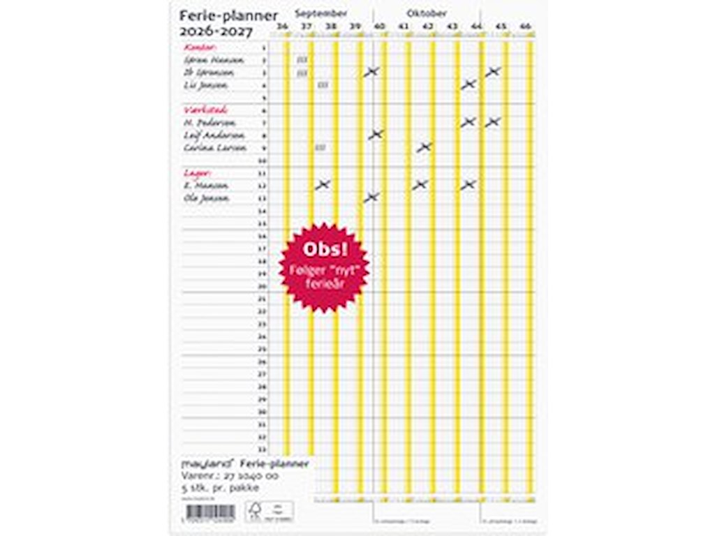 KALENDER MAYLAND FERIE PLANNER 2026/2027 27104000 