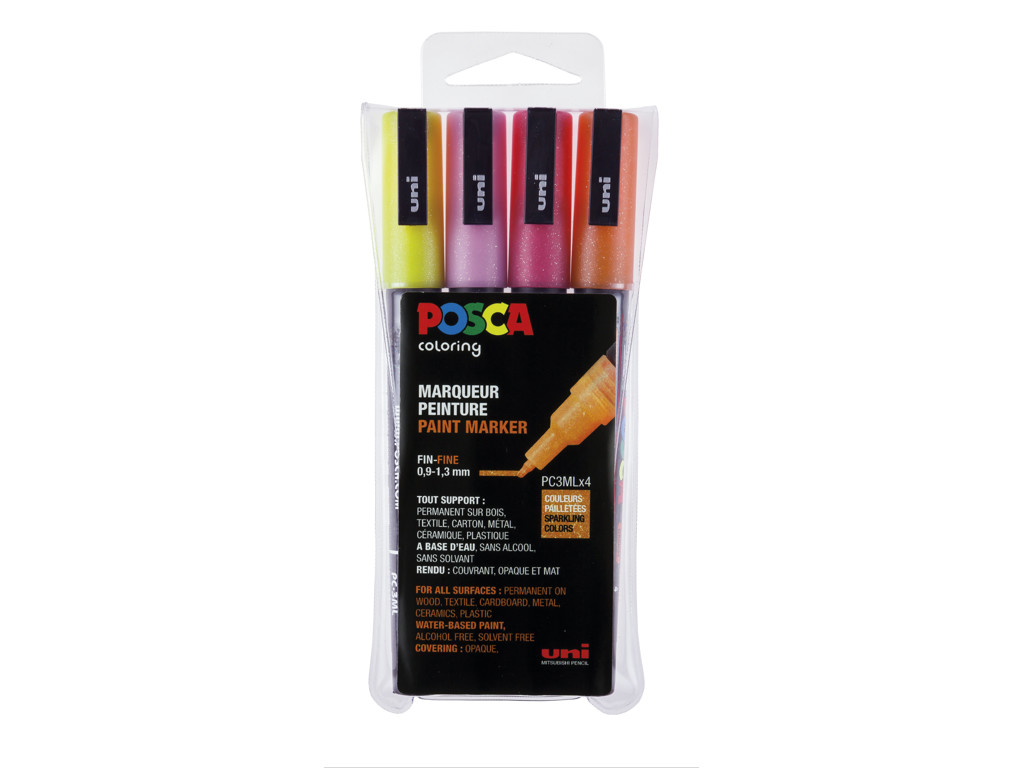 MARKER UNI POSCA PC3MLX4 PK. A 4 ASS. FARVER GLITTER 