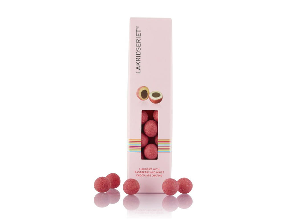 LAKRIDSERIET TOKYO SØD LAKRIDS M. HVID CHOKOLADE OG HINDBÆRPULVER CA. 110GR.