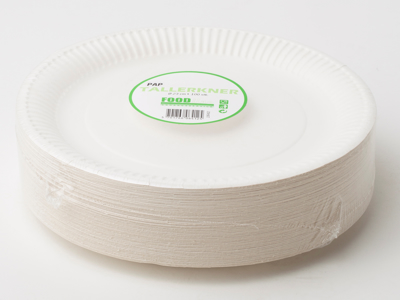 ENGANGSARTIKEL PAPTALLERKEN 23 CM FLAD COATED HVID, 100 STK. EXCL STATSAFGIFT