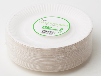 ENGANGSARTIKEL PAPTALLERKEN 18 CM FLAD COATED HVID, 100 STK. EXCL. AFGIFT