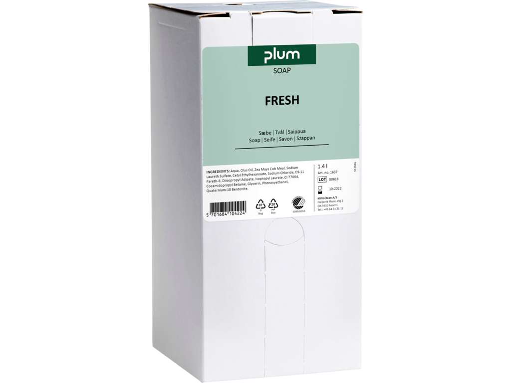PLUM HÅNDSÆBE FRESH 1400ML U/FARVE MED PARFUME, KS. M/8 STK. (4786) 