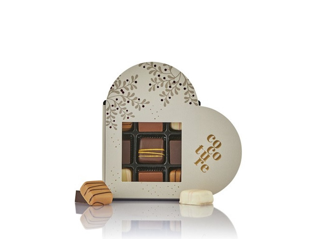 COCOTURE FYLDTE CHOKOLADE & KONFEKTSTYKKER 9 STK. 81 GR. GRÅ HJERTEÆSKE
