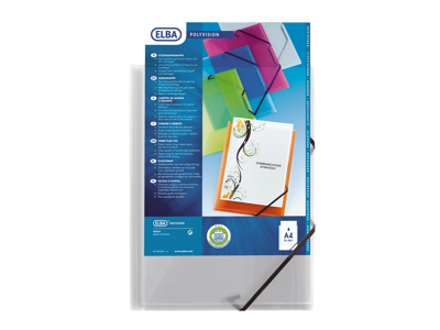 SAMLEMAPPE A4 TRANSPARENT  MED 3 KLAPPER OG ELASTIK 100201153