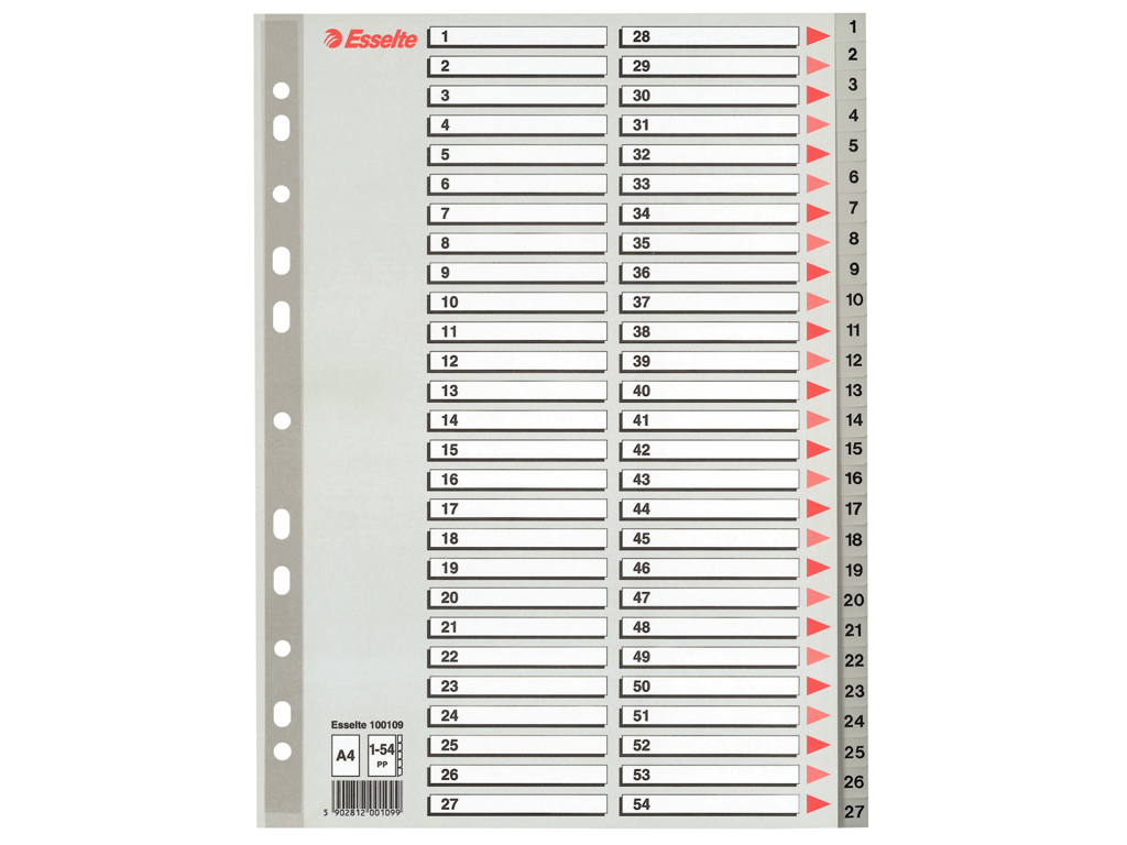 REGISTER ESSELTE A4 1-54 PLAST MED FORBLAD GRÅ 100109 