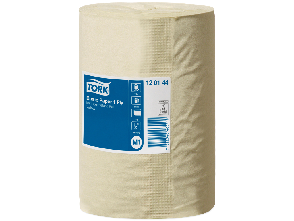 AFTØRRINGSPAPIR TORK BASIC M1 GUL 115M KARTON MED 11 RULLER 120144 