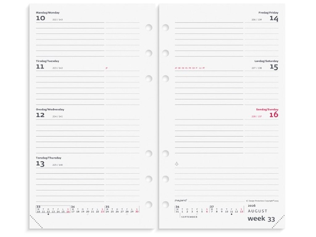 KALENDER MAYLAND 2026 26276500 SYSTEM PP UGEKALENDER TVÆRF. REFILL 16,8X9,5CM