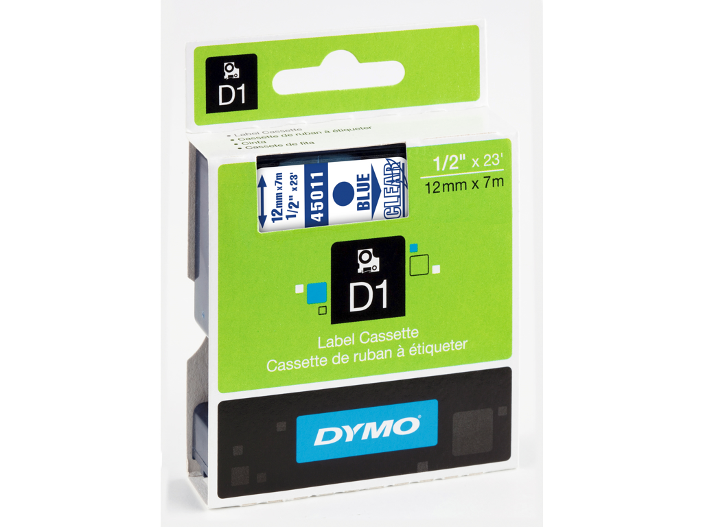 PRÆGETAPE DYMO D1 TAPE 12 MM. *** BLÅ/KLAR, SO720510 45011 