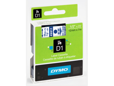 PRÆGETAPE DYMO D1 TAPE 12 MM. *** BLÅ/KLAR, SO720510 45011 