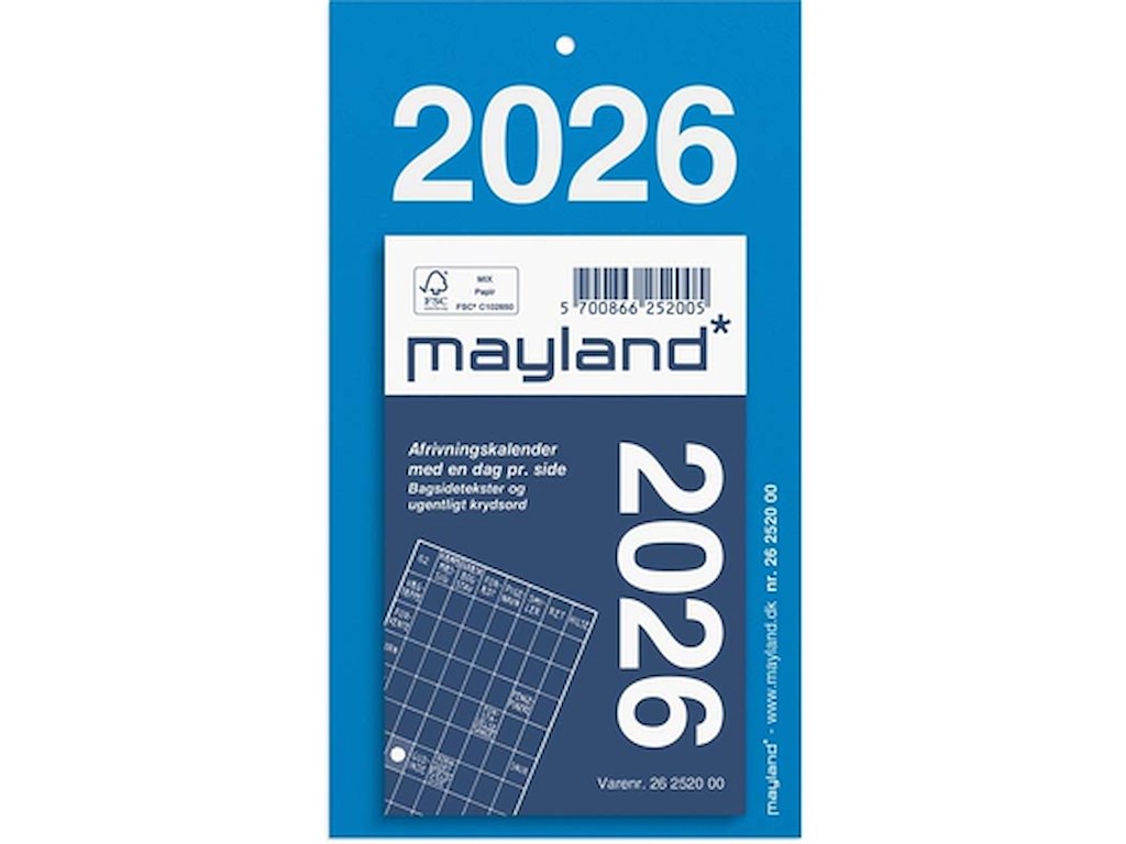 KALENDER MAYLAND 2026 26252000 AFRIVNINGSKALENDER MED BAGSIDETEKST 61X98MM