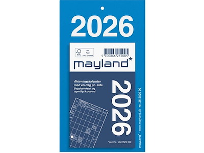 KALENDER MAYLAND 2026 26252000 AFRIVNINGSKALENDER MED BAGSIDETEKST 61X98MM