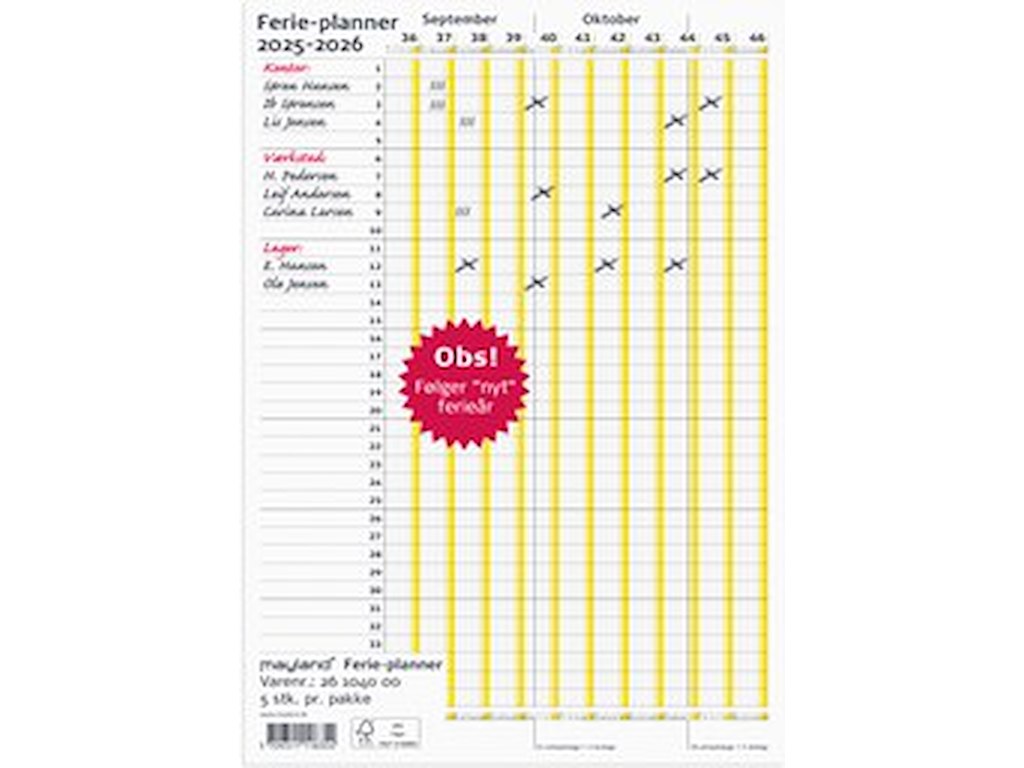KALENDER MAYLAND FERIE PLANNER 2025/2026 26104000 