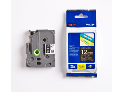 PRÆGETAPE BROTHER TZE335 12MMX8M. HVID TEKST PÅ SORT TAPE 