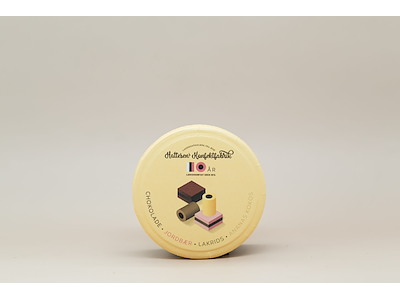 HATTESENS KONFEKTFABRIK LAKRIDS KONFEKT 125GR. 10 ÅRS JUBILÆUMS ÆSKE CHOKOLADE, JORDBÆR, LAKRIDS, ANNAS/KOKOS