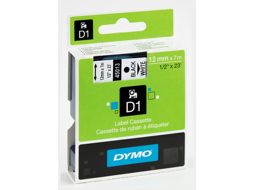 PRÆGETAPE DYMO D1 TAPE 12 MMX7M SORT/HVID S0720530 45013 