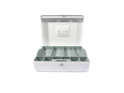PENGEKASSE 704 HVID 30X23X9 CM M/5 RUMS MØNTBAKKE 145400XSR-9135 