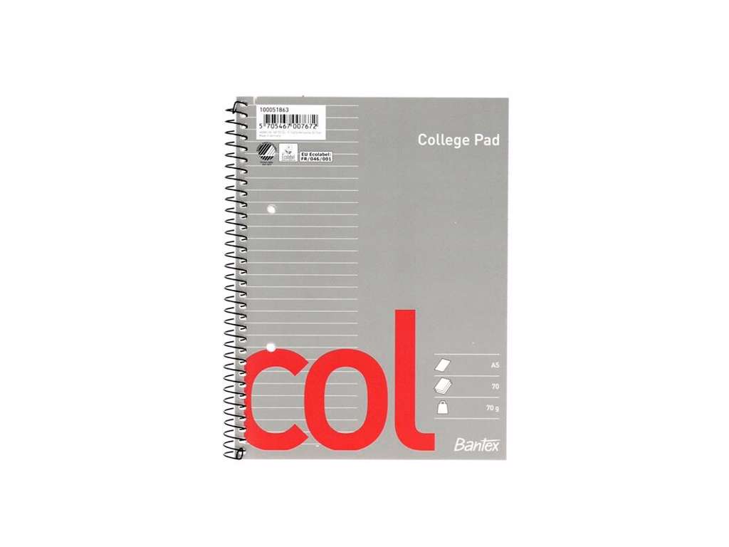 BLOK A5 KOLLEGIEBLOK BANTEX MED SPIRAL LINIERET 70 BLADE 70GR. 100051863