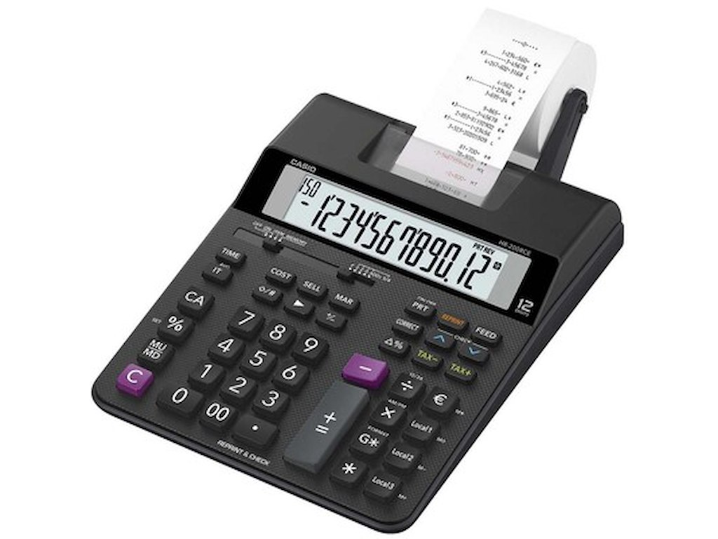 STRIMMELREGNER CASIO HR-200RCE EURO STORT 12 CIFRET DISPLAY 