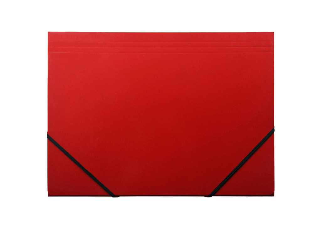 KARTONMAPPE Q-LINE A4 RØD MED 3 KLAPPER OG ELASTIK BLANK 