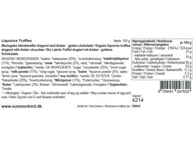 SUMMERBIRD LIQUORICE TRUFFLES CLASSIC AMBER CHOKOLADE MED FLYDENDE LAKRIDS 100GR.