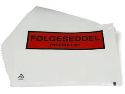 FØLGESEDDELLOMMER 165X122MM M/TRYK FØLGESEDDEL 1000STK. 