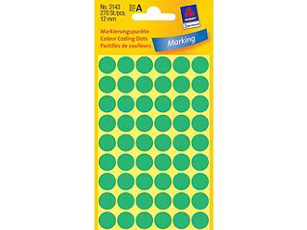 ETIKET AVERY Ø12MM 270 STK/PK GRØN 3143 