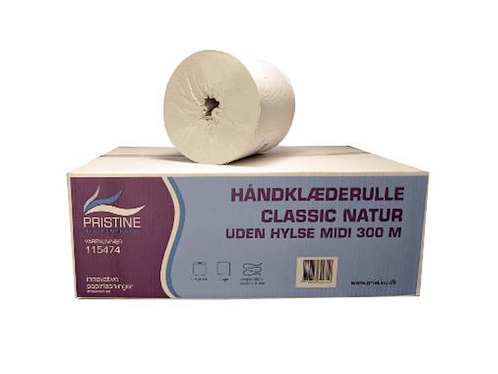 HÅNDKLÆDERULLE CLASSIC NATUR 1-LAGS UDEN HYLSE MIDI 300M Ø20CMX20CM A 6 RULLER