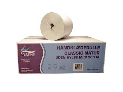 HÅNDKLÆDERULLE CLASSIC NATUR 1-LAGS UDEN HYLSE MIDI 300M Ø20CMX20CM A 6 RULLER