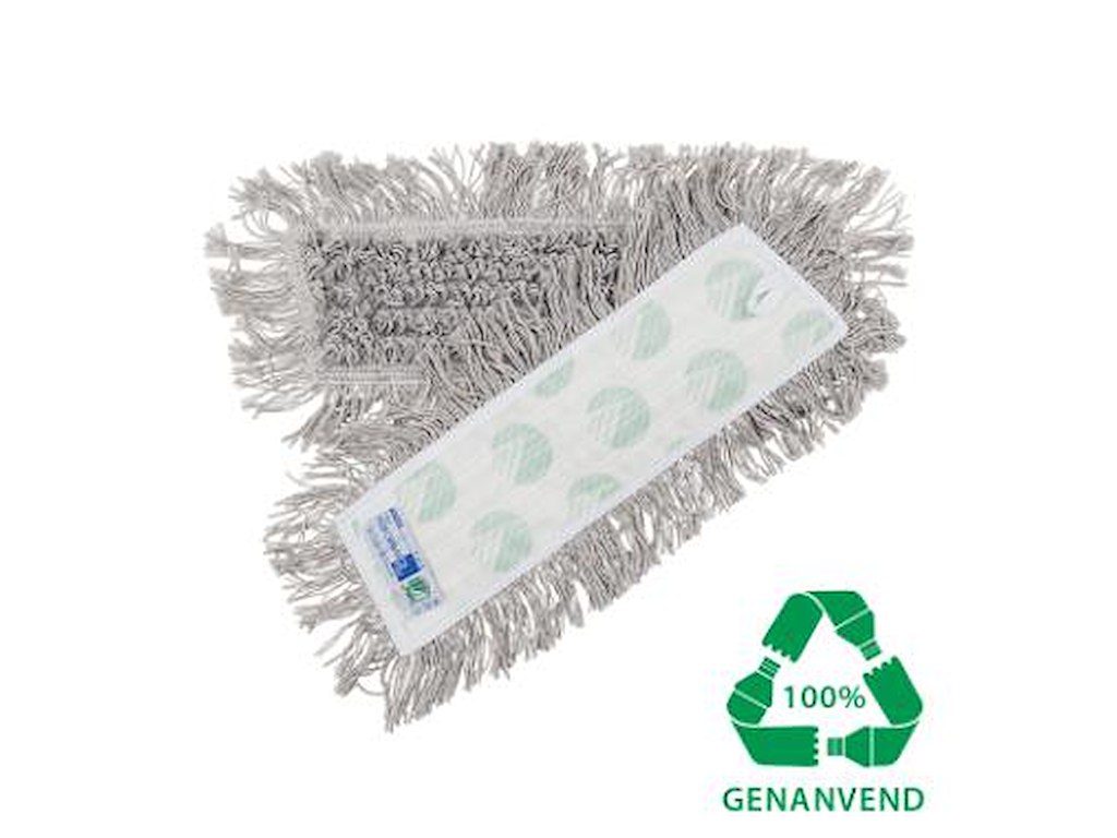 MOPPE VELCRO MOP 40CM SVANEMÆRKET MED FRYNSER GRÅ TØR/VÅD TIL TRÆGULVE/LINOLEUM 14957