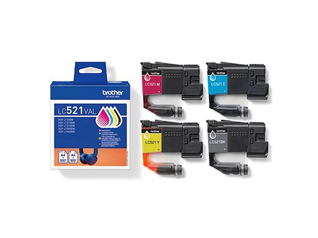 BLÆKPATRON BROTHER LC521VAL VALUEPACK BK, C, M OG Y A 500 SIDER 