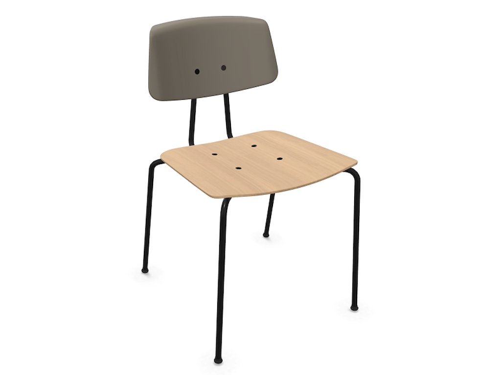 STOL TIL KANTINE OG MØDELOKALE. SHAREBASIC SH01 STOL MED SORT STEL, SANDBRUN RYG I POLYPROPYLEN OG SÆDE I EG-FINER.